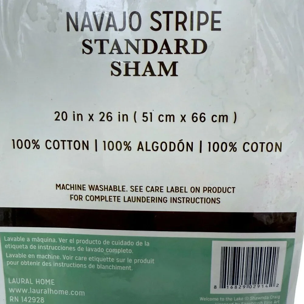 Laural Home Navajo Stripe Standard Sham One Pillowcase 100% Cotton NWT